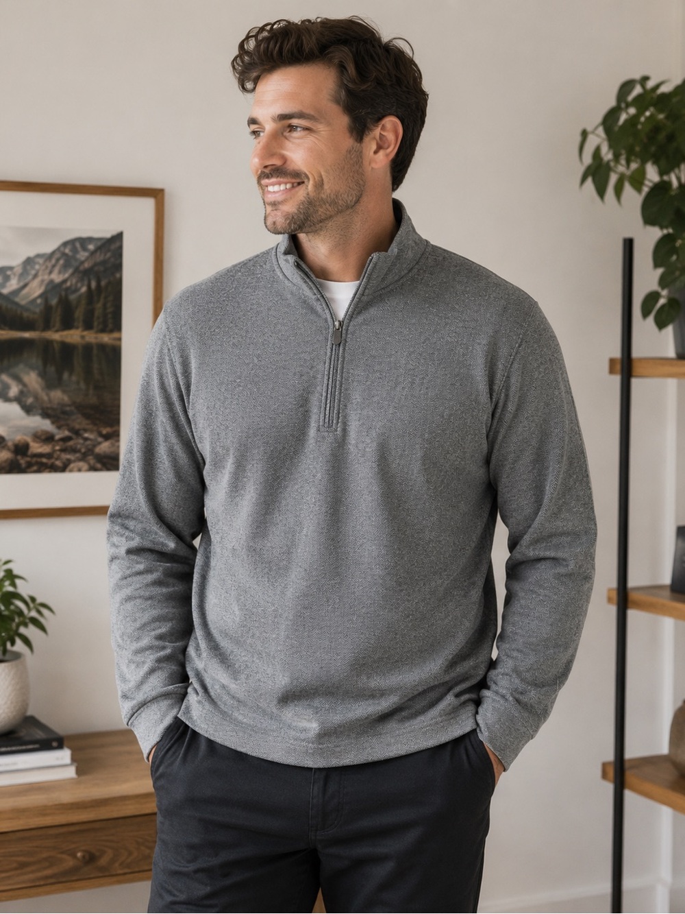 Vineyard Vines Men's Gray Quarter-Zip Pullover